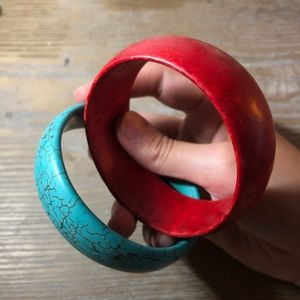 Vintage red & turquoise color block bangles
